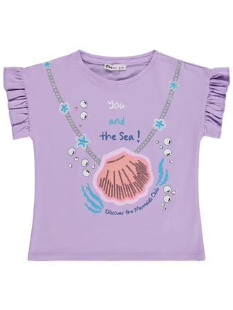 Civil Girls İstiridye Baskılı 6-9 Yaş Tişört - Lila