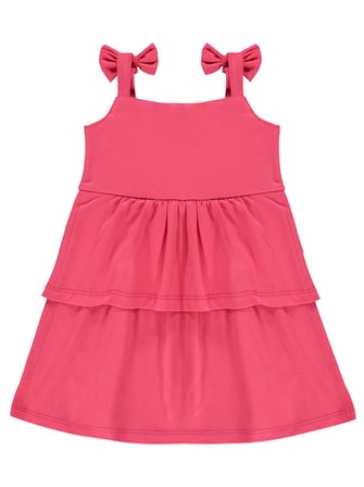 Civil Girls Omuz Fiyonklu 6-9 Yaş Elbise - Kırmızı
