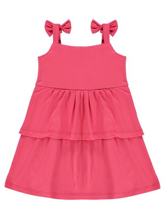Civil Girls Omuz Fiyonklu 6-9 Yaş Elbise - Kırmızı