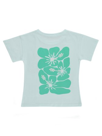 Civil Girls Hibiskus Baskılı 6-9 Yaş Tişört - Yeşil
