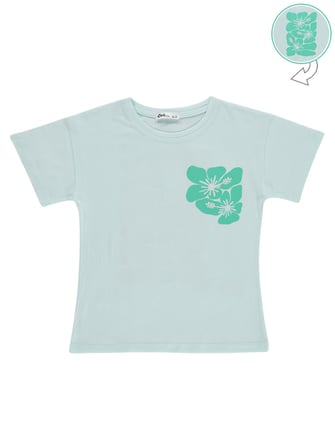 Civil Girls Hibiskus Baskılı 6-9 Yaş Tişört - Yeşil