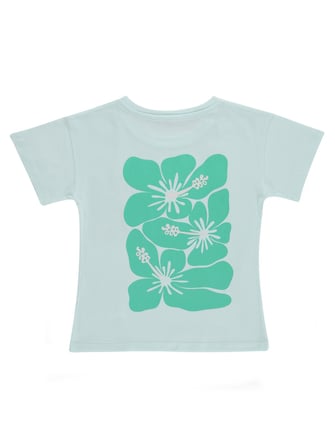 Civil Girls Hibiskus Baskılı 6-9 Yaş Tişört - Yeşil