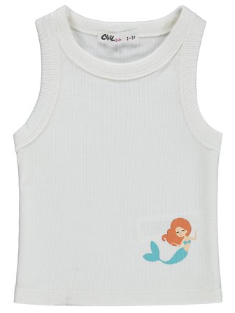 Civil Girls Denizkızı Baskılı Crop Atlet 2-5 Yaş Tişört - Kırık Beyaz