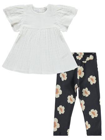 Civil Girls Papatya Baskılı 2-5 Yaş Takım - Kırık Beyaz