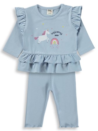 Civil Baby Unicorn Baskılı Fırfırlı 3-18 Ay Takım - Mavi