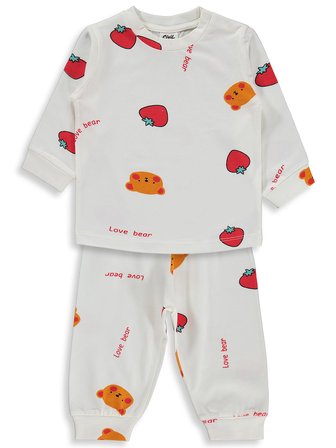 Civil Baby Ayı Çilek Empirme 6-18 Ay Pijama Takımı - Ekru