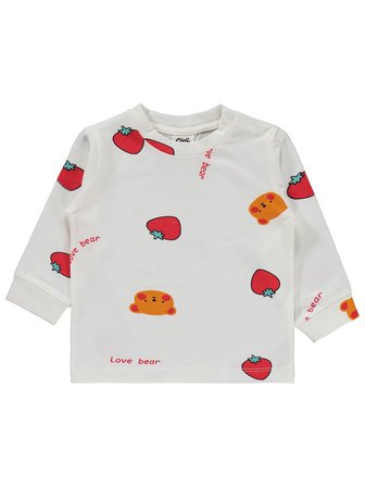Civil Baby Ayı Çilek Empirme 6-18 Ay Pijama Takımı - Ekru