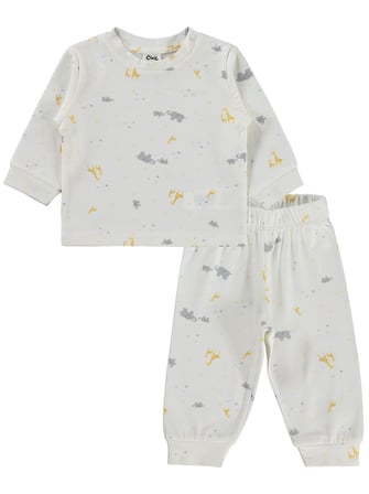 Civil Baby Zürafalı ve Filli 6-18 Ay Pijama Takımı - Ekru