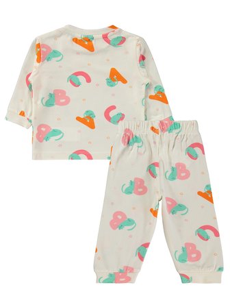 Civil Baby Harf Kedi Empirme 6-18 Ay Pijama Takımı - Ekru