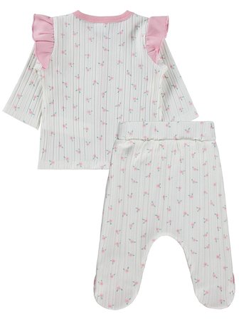 Civil Baby Çiçek Empirme Fırfırlı 1-9 Ay Pijama Takımı - Ekru