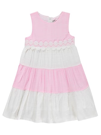 Civil Girls Çiçek Dantelli 6-9 Yaş Elbise - Pembe