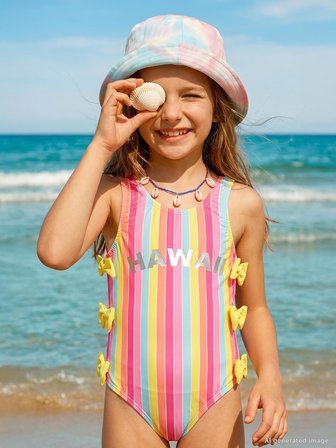 Civil Girls Renkli Çizgili 2-12 Yaş Mayo Set - Pembe