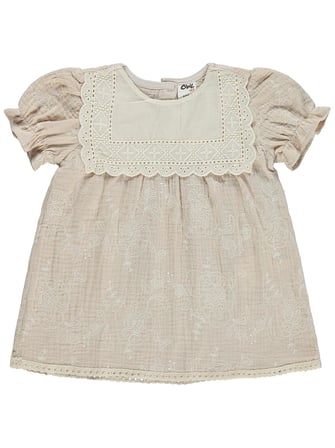 Civil Baby Kare Yaka Brodeli 6-18 Ay Elbise - Bej