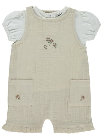Civil Baby Cepli Çiçek Nakış 6-18 Ay Patiksiz Tulum - Bej
