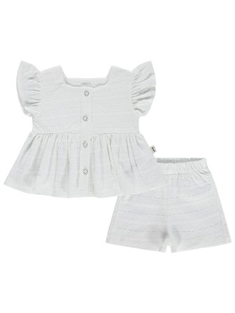 Civil Baby Brodeli Şortlu 6-18 Ay Takım - Ekru