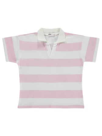 Civil Girls Çizgili Polo Yaka 10-13 Yaş Tişört - Pudra