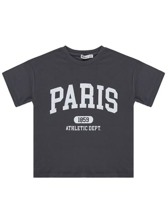 Civil Girls Paris Baskılı 6-9 Yaş Tişört - Gri