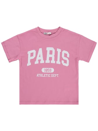 Civil Girls Paris Baskılı 6-9 Yaş Tişört - Pembe