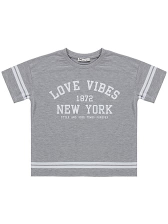 Civil Girls Love Vibes Baskılı 10-13 Yaş Tişört - Gri