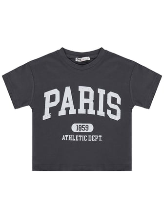 Civil Girls Paris Baskılı 2-5 Yaş Tişört - Gri