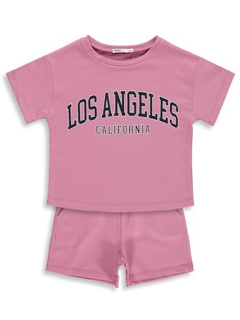 Civil Girls Los Angeles Baskılı Şortlu 2-5 Yaş Takım - Pembe