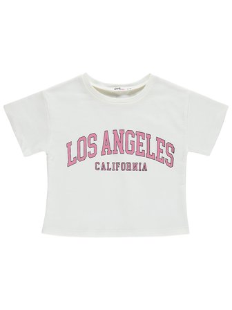 Civil Girls Los Angeles Baskılı Şortlu 2-5 Yaş Takım - Ekru