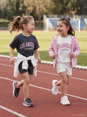 Civil Girls Los Angeles Baskılı Şortlu 2-5 Yaş Takım - Ekru