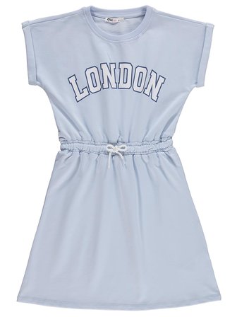 Civil Girls London Baskılı 10-13 Yaş Elbise - Mavi