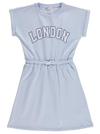 Civil Girls London Baskılı 10-13 Yaş Elbise - Mavi