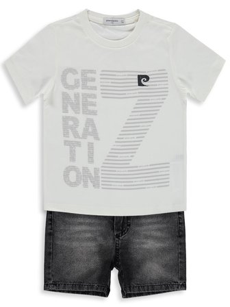 Pierre Cardin Z Baskılı Şortlu 2-5 Yaş Takım - Beyaz