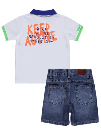Pierre Cardin Erkek Çocuk  Emoji Baskılı Şortlu 2-5 Yaş Takım - Beyaz