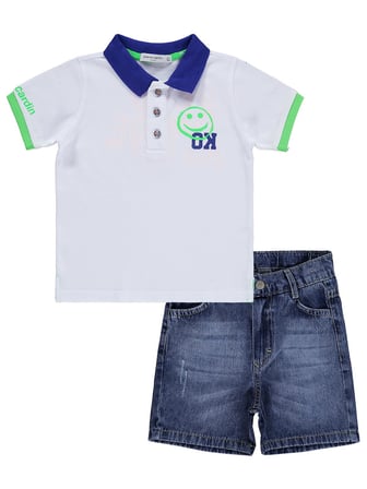 Pierre Cardin Erkek Çocuk  Emoji Baskılı Şortlu 2-5 Yaş Takım - Beyaz