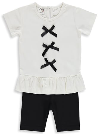 Civil Baby Fiyonk Düğme Baskılı 6-18 Ay Takım - Ekru