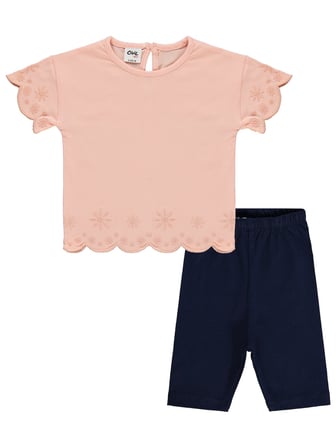 Civil Baby Düz Brodeli 6-18 Ay Takım - Pudra