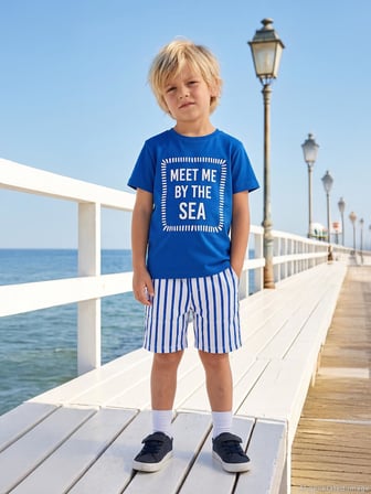 Civil Boys Meet My By The Sea Baskılı 2'Li 3-9 Yaş Takım - Mavi