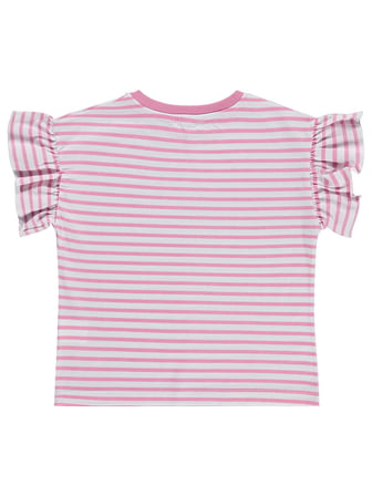Civil Girls Çizgili Volan Kol 10-13 Yaş Tişört - Pembe