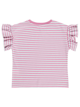 Civil Girls Çizgili Volan Kol 6-9 Yaş Tişört - Pembe