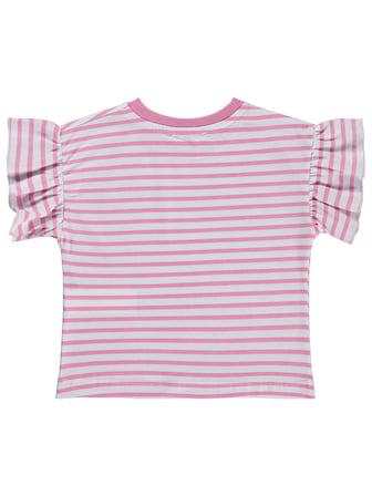 Civil Girls Çizgili Volan Kol 2-5 Yaş Tişört - Pembe