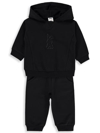 Civil Baby Tavşan Baskılı Kapşonlu Basic 6-18 Ay Takım - Siyah