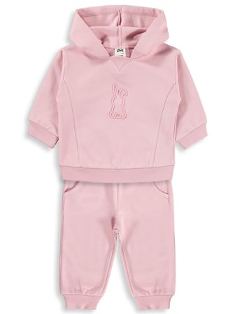 Civil Baby Tavşan Baskılı Kapşonlu Basic 6-18 Ay Takım - Pembe
