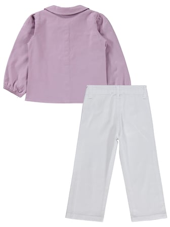 Civil Girls Fiyonklu Gömlek Pantolon İkili 2-5 Yaş Takım - Lila