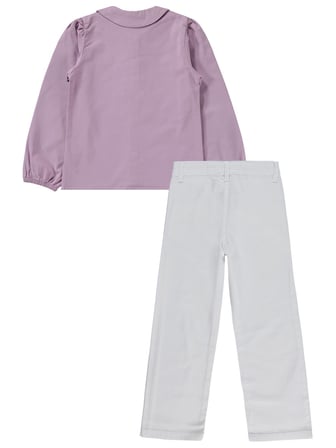 Civil Girls Fiyonklu Gömlek Pantolon İkili 6-9 Yaş Takım - Lila