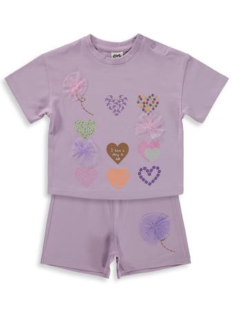 Civil Baby Kalp Nakışlı 6-18 Ay Takım - Lila