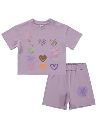 Civil Baby Kalp Nakışlı 6-18 Ay Takım - Lila