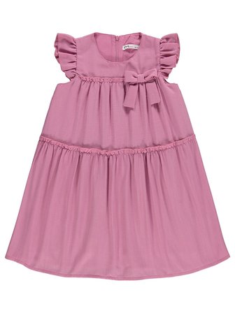 Civil Girls Fiyonklu Volanlı 6-9 Yaş Elbise - Pembe