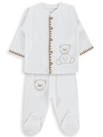 Civil Baby Oturan Tatlı Ayı Baskılı 1-9 Ay Pijama Takımı - Ekru