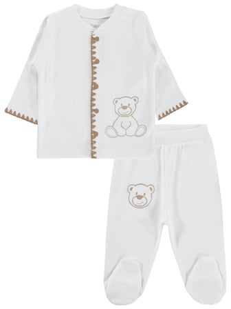 Civil Baby Oturan Tatlı Ayı Baskılı 1-9 Ay Pijama Takımı - Ekru