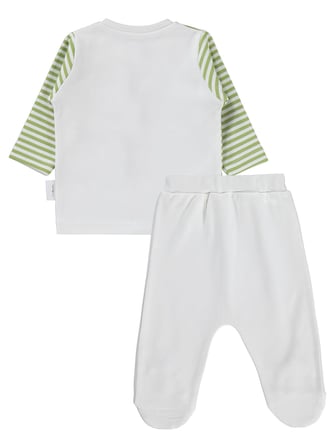 Nova Baby Yeşil Elma Kokulu Önden Açık 1-6 Ay Pijama Takımı - Ekru