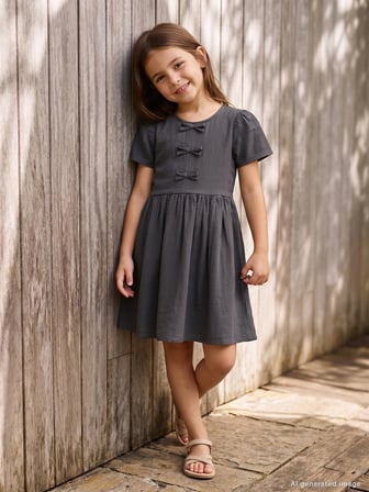 Civil Girls Fiyonklu 6-9 Yaş Elbise - Gri