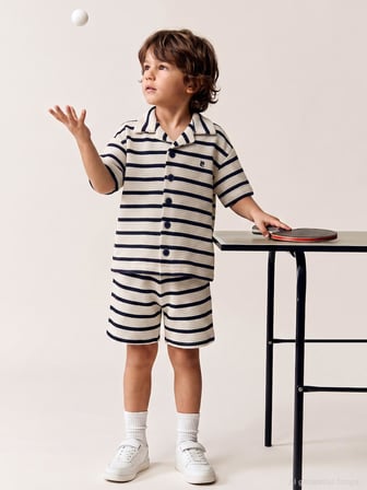 Pierre Cardin Çizgili Kaprili 2-5 Yaş Takım - Ekru